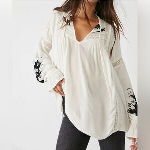 Free People Tusalossa V-neck Long Sleeve Embroidered Top